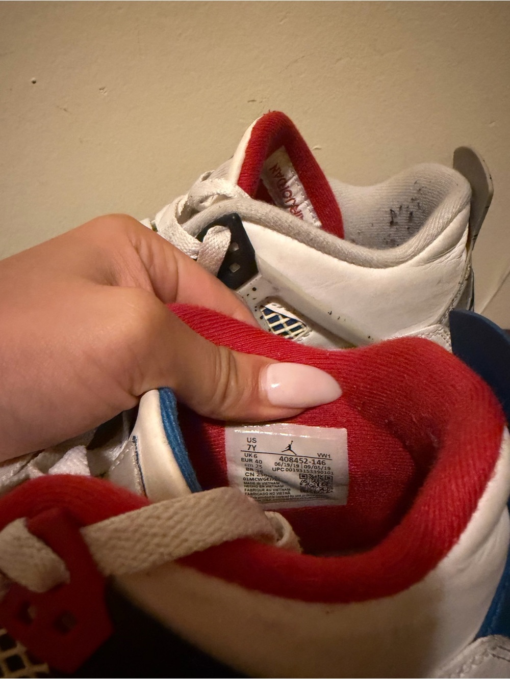 Jordan Kids White Sneakers with Red & Blue Accents - Picture 5 of 5